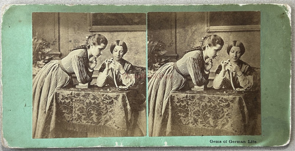 Deux Women Life IN Germany Scene Genre Photo c1870 Stereo Vintage