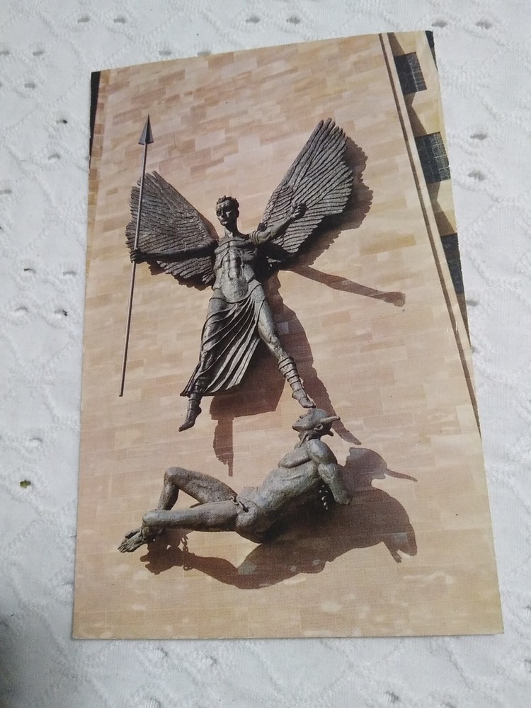 VTG RPPC REAL PHOTO EPSTEIN’S BRONZE STATUE OF ST MICHAEL & THE DEVIL POSTCARD