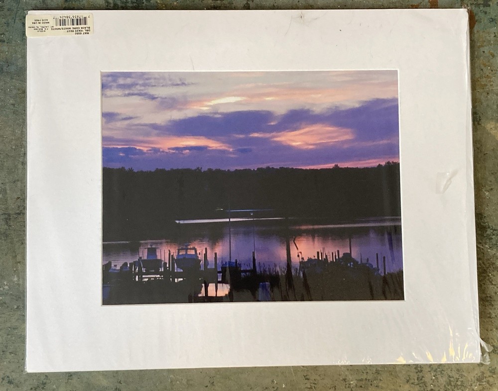 Original Matted Art Photography Print Marina Boats Purple Sunset