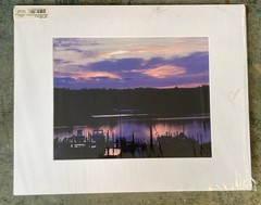 Original Matted Art Photography Print Marina Boats Purple Sunset