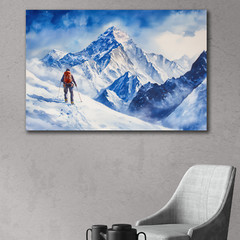 Mount Everest Climber Watercolor Painting, Snowy Summit Adventure Wall Art Print