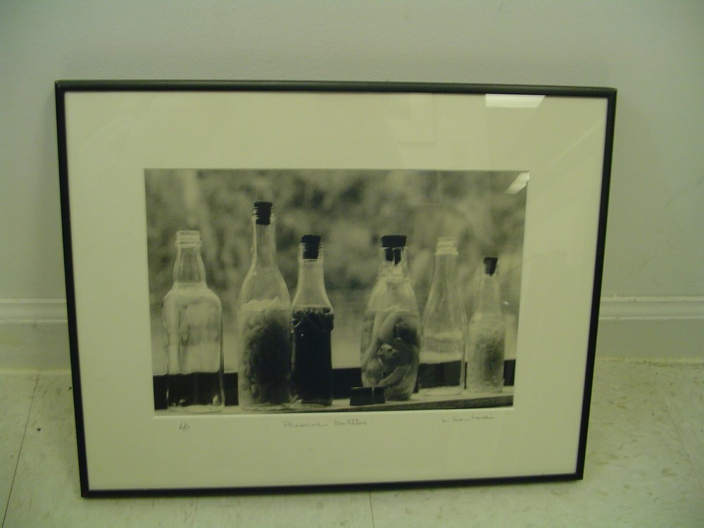 ART PHOTOGRAPHY Preserve Bottles B&W by L. Santucci Wood Frames 13x16in