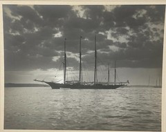 Original EDWIN LEVICK ‘3 Masted Sailboat at Sunset’ Gelatin Silver Photograph