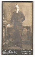 Photograph Aug. Schmidt, Frankfurt a./M., Gluckstr. 35, young boy in bürgerl