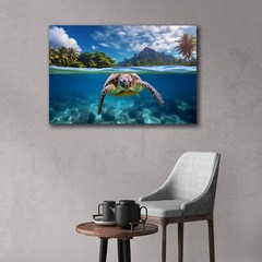 Sea Turtle Photo, Hawaiian Islands Art, Turtle Swimming in Ocean HD Photography