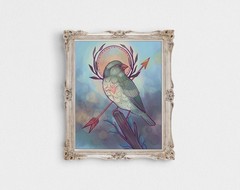 Sacred Bird with Heart – Digital Art Print, Boho Wall Art, Arrow & Halo Bird