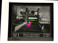 Original old glass slide/plate Demag block rolling mill approx. 1926 8.5x10cm SW-coloured