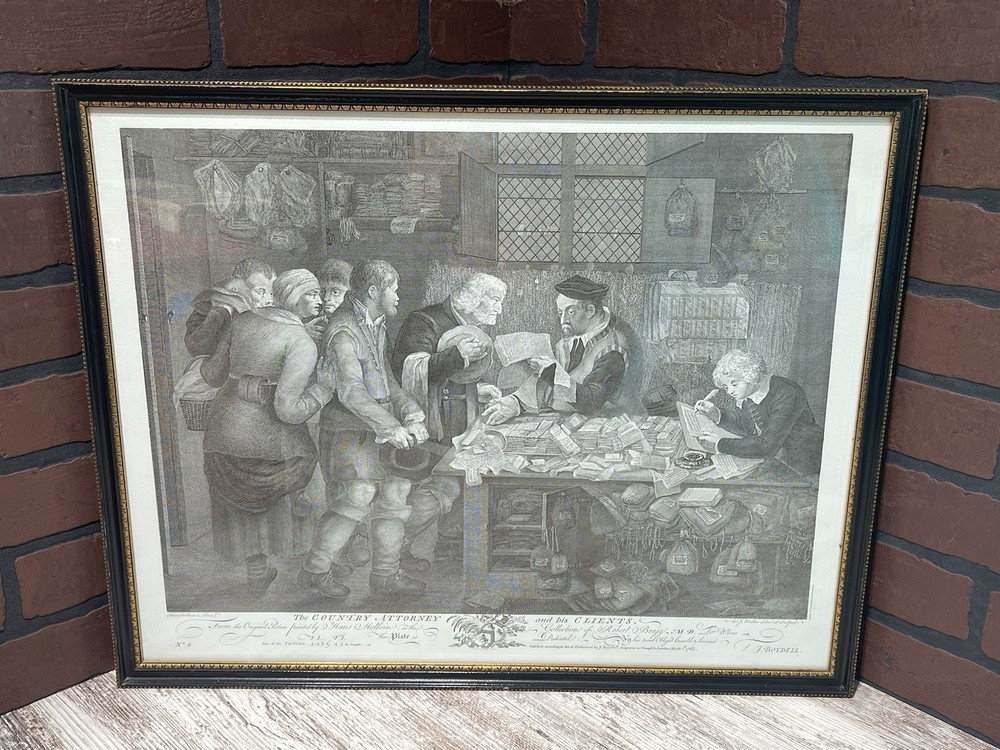 Print The Country Attorney and His Clients Professionally Framed 23”x18.5” Vtg