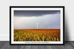 Sorghum Field Photography Print: Kansas, Farm, Wind Turbines, Picture, Photo
