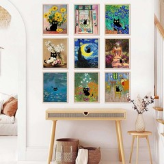 9Pcs Funny Black Cat Wall Art Cats in Famous Paintings Posters Prints Vintage…