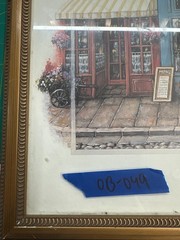 Vintage Handmade Painting of Street Scene Including Shops Visible