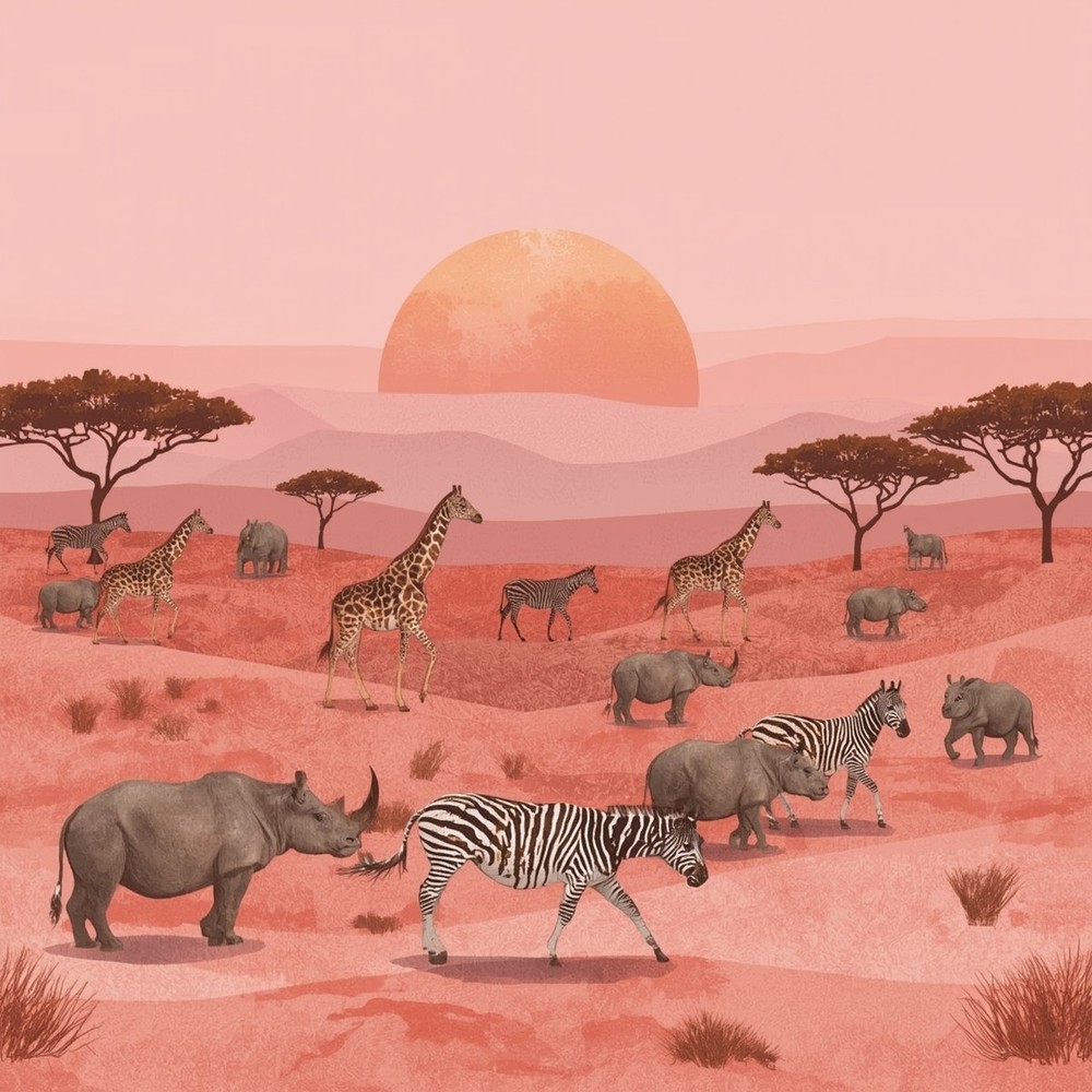 Digital Safari Landscape Art – African Wildlife at Sunset