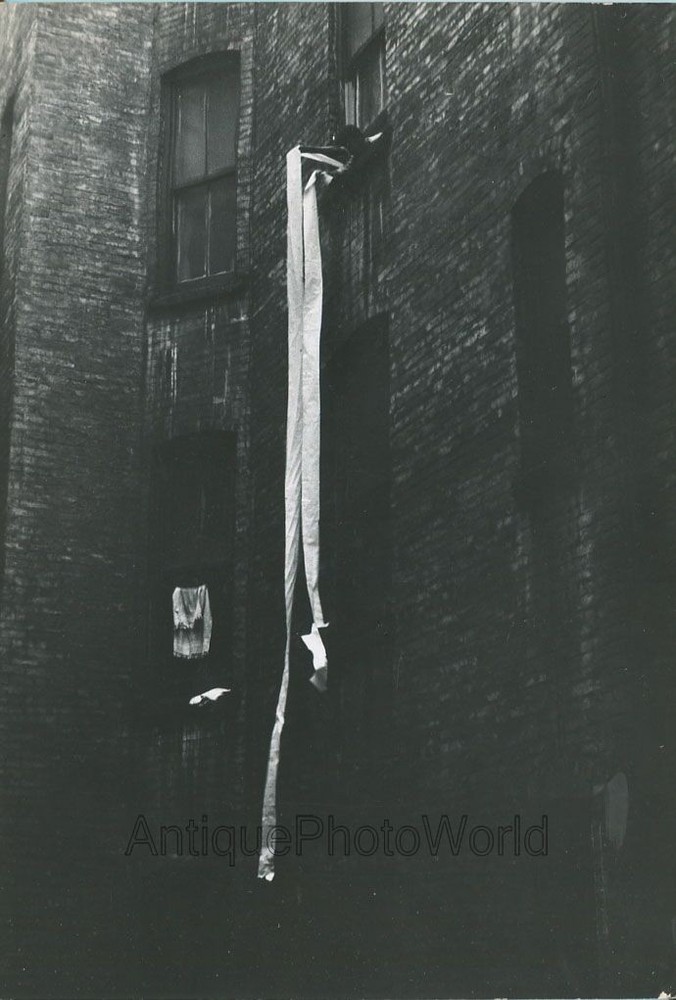 People hanging toilet paper in window vintage art photo by A. Bruce Goldman