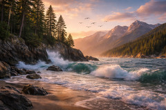 Nature Landscape Digital Image Download Printable Wall Art, Forest & River Art