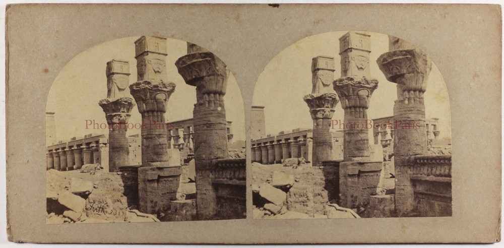 Egypt Philae Archaeology Nubia Photo Stereo Frith Vintage Album c1858