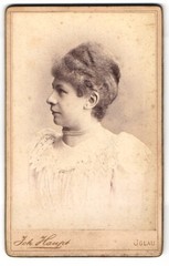 Photograph Joh. Haupt, Iglau, Tiefgasse 11, profile view of a woman with highs