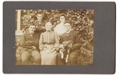 Photograph portrait elderly lady with woman and three men in contemporary class