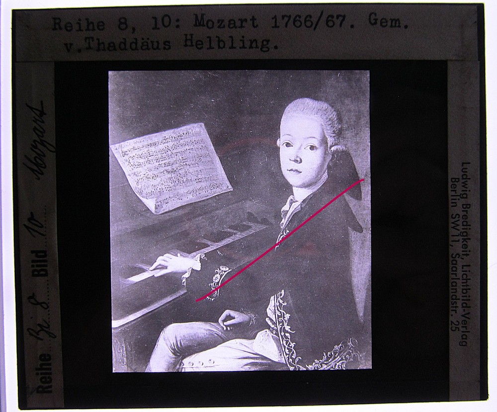 Mozart Wolfgang Amadeus in Salzburg? old glass picture 8.5 x 10 cm