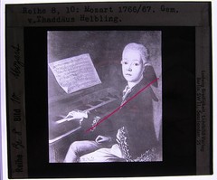 Mozart Wolfgang Amadeus in Salzburg? old glass picture 8.5 x 10 cm