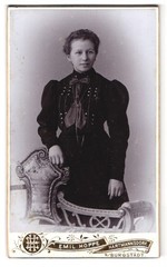 Photograph Emil Hoppe, Hartmannsdorf, portrait young woman in black dress mi
