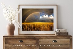 Great Plains Photography Print – Double Rainbow Over Wheat Field in Kansas