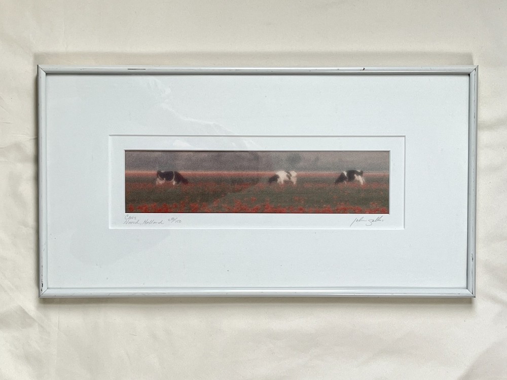 Vintage John Galbo Signed NOORD HOLLAND Panoramic Cow Pasture Art Framed Matted