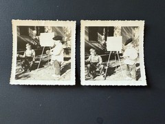 2 CHILD ARTIST WEARING BERET Original Black and White Photos 3 1/2″ X 3 1/2″