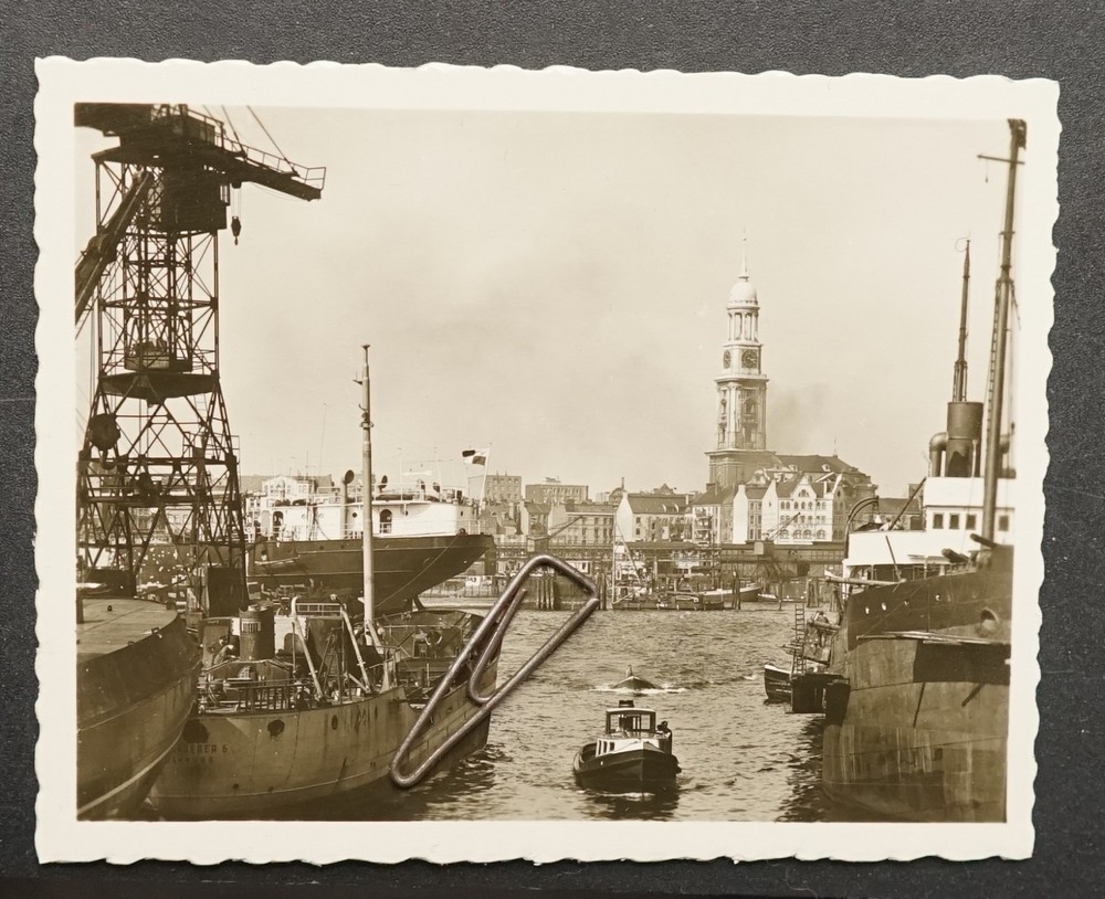 Photo View 35mm Hamburg Port Ship Boat Church Signs Tanker Freighter