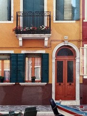 Ltd Edition signed photograph depicting colorful houses & boats on canal Venice
