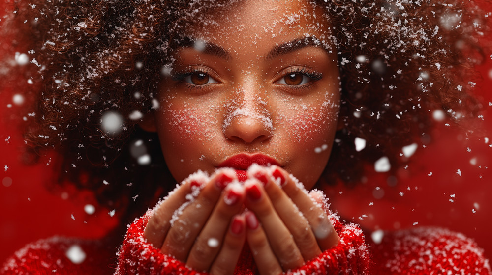 Digital Image – AI Art of Girl Blowing Snowflakes | Winter Wallpaper Background