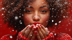 Digital Image – AI Art of Girl Blowing Snowflakes | Winter Wallpaper Background