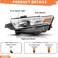 Headlight Assembly Compatible with 2013 2014 2015 2016 2017 2018 2019 Ford Tauru