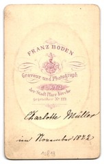 Photograph Franz Boden, Glatz, Charlotte Müller as Child 1872 CDV/Cabinet Photo