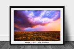 Country Photography Print – Picture of Storm Clouds Over Windmill in Oklahoma