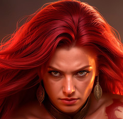 Sexy Red Sonja Battle Worn with Sword and Fire Metal Sign Art 14″x 11″