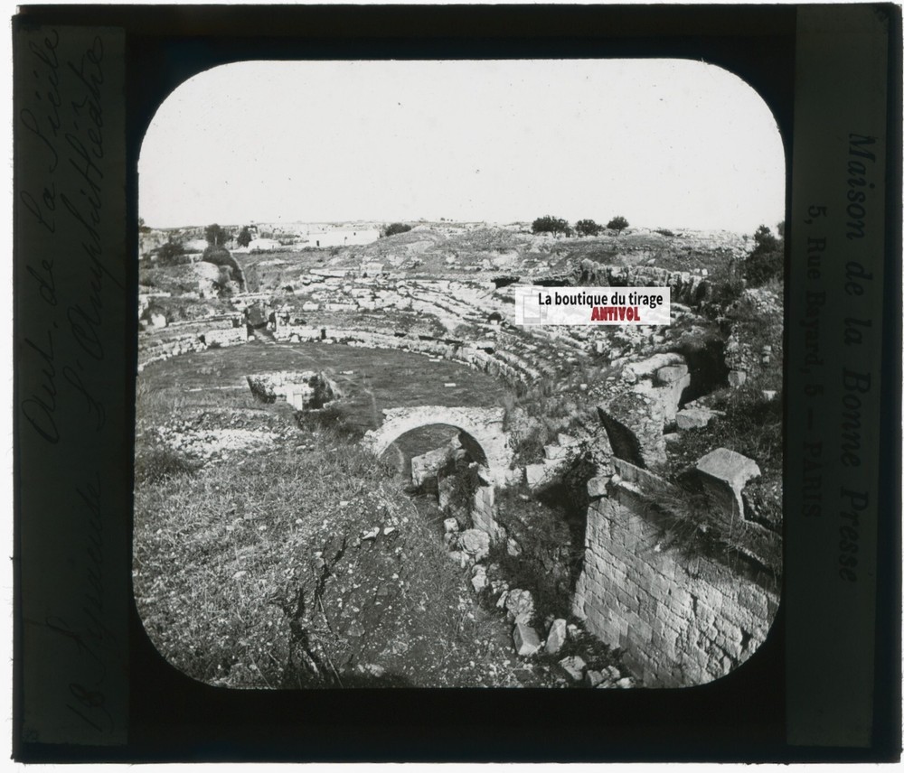 Amphitheater Of Syracuse, Photo Glass Plate, Black & White, Positive 8.5×10 Cm
