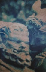 Signed L Treash Whispering Statues Framed Cyanotype Greek Statue Blue Art Photo