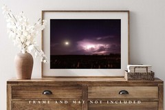 Night Sky Print – Picture of Storm Cloud with Lightning and Moon in Oklahoma