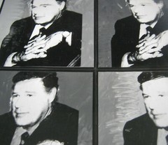 6 PHOTOGRAPHS OF ANDY WARHOL ART WORK INCLUDING JACKIE KENNEDY, SUICIDE, MEN KIS