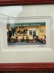 Framed Signed D. Jarry “Aux Trois Etages” Restaurant Terrace Mougin France Print
