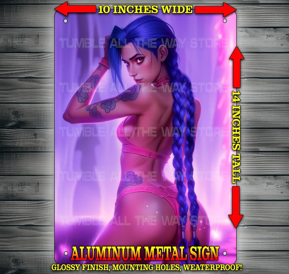 Sexy Jinx Arcane League of Legends Anime Lingerie Metal Sign Wall Art 10″ x 14″