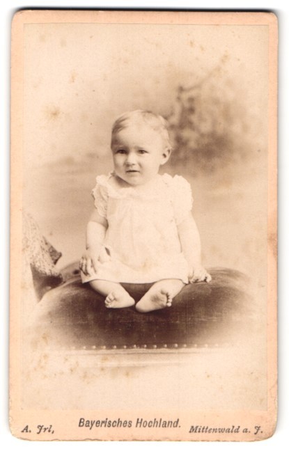 Photograph A. Irl, Mittenwald a. I., portrait lovely toddler in white class