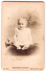 Photograph A. Irl, Mittenwald a. I., portrait lovely toddler in white class