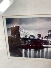 Brooklyn Bridge W/ Twin Towers At Night, Black & White Picture Signed 2002