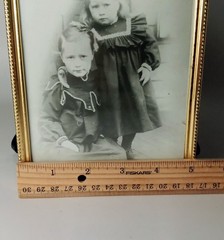 VTG Black & White Framed Photo of Two Young Girls on Wooden Steps