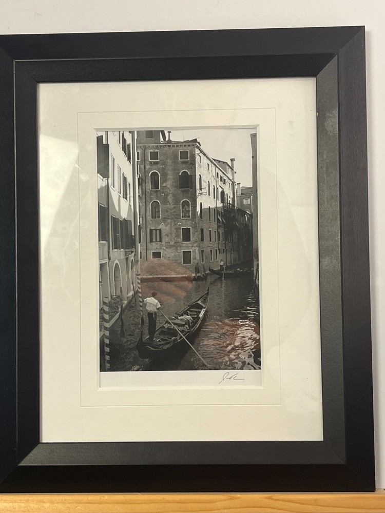 Jesse Kalisher Gondoles Working the Canal Venice Italy Signed By Artist Framed