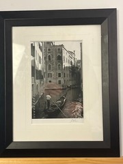 Jesse Kalisher Gondoles Working the Canal Venice Italy Signed By Artist Framed