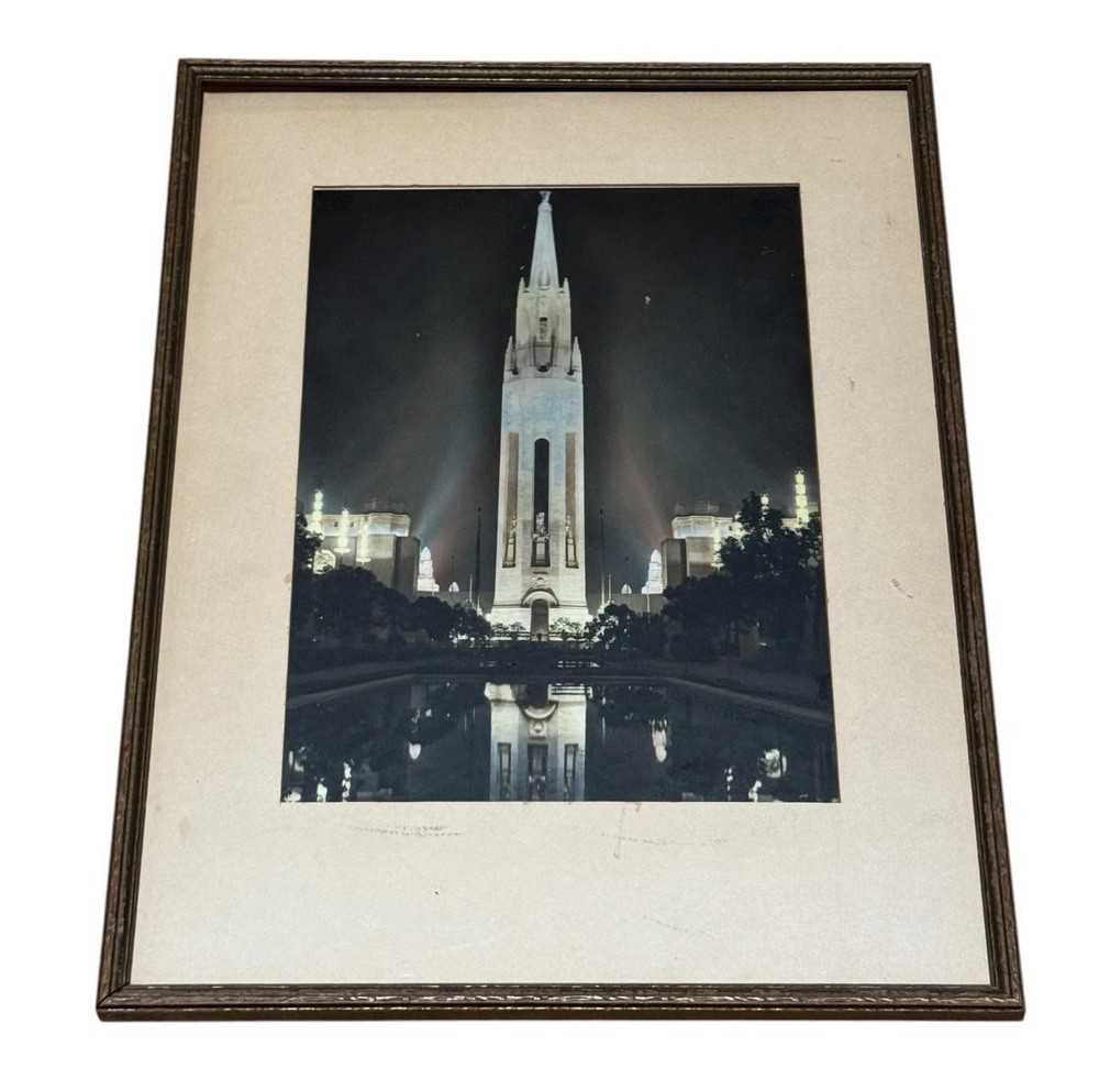 Vintage Tower Of The Sun San Francisco Hand Tinted Night Photograph Framed