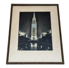 Vintage Tower Of The Sun San Francisco Hand Tinted Night Photograph Framed