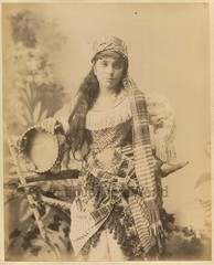 Syria beautiful woman dancer with tambourine antique albumen art photo